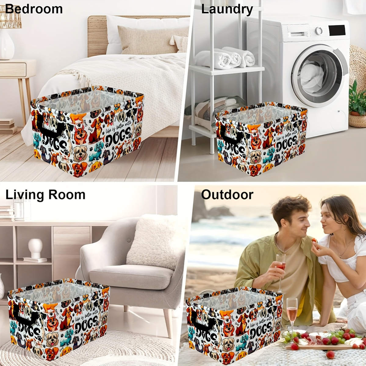 Soft Open-Top Printed Storage Bin with Side Handles and Cat, Dog, Pumpkin, Duck or Dachshund Designs — image 11