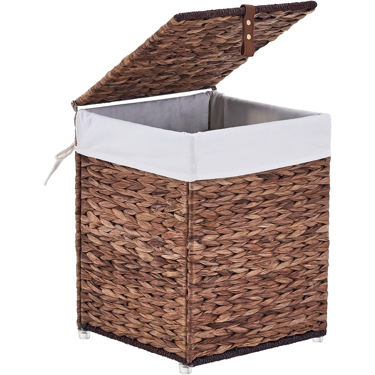 Laundry Basket with Lid & Handles – Handwoven Water Hyacinth Wicker Hamper, Removable Cotton Liner — image 13