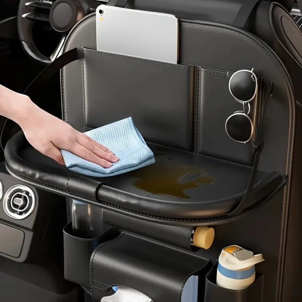 Car Rear Seat Organizer with Foldable Table, Footrest, Cup Holder, Tissue Box & Laptop Base – 2-Piece Premium Back Seat Stora