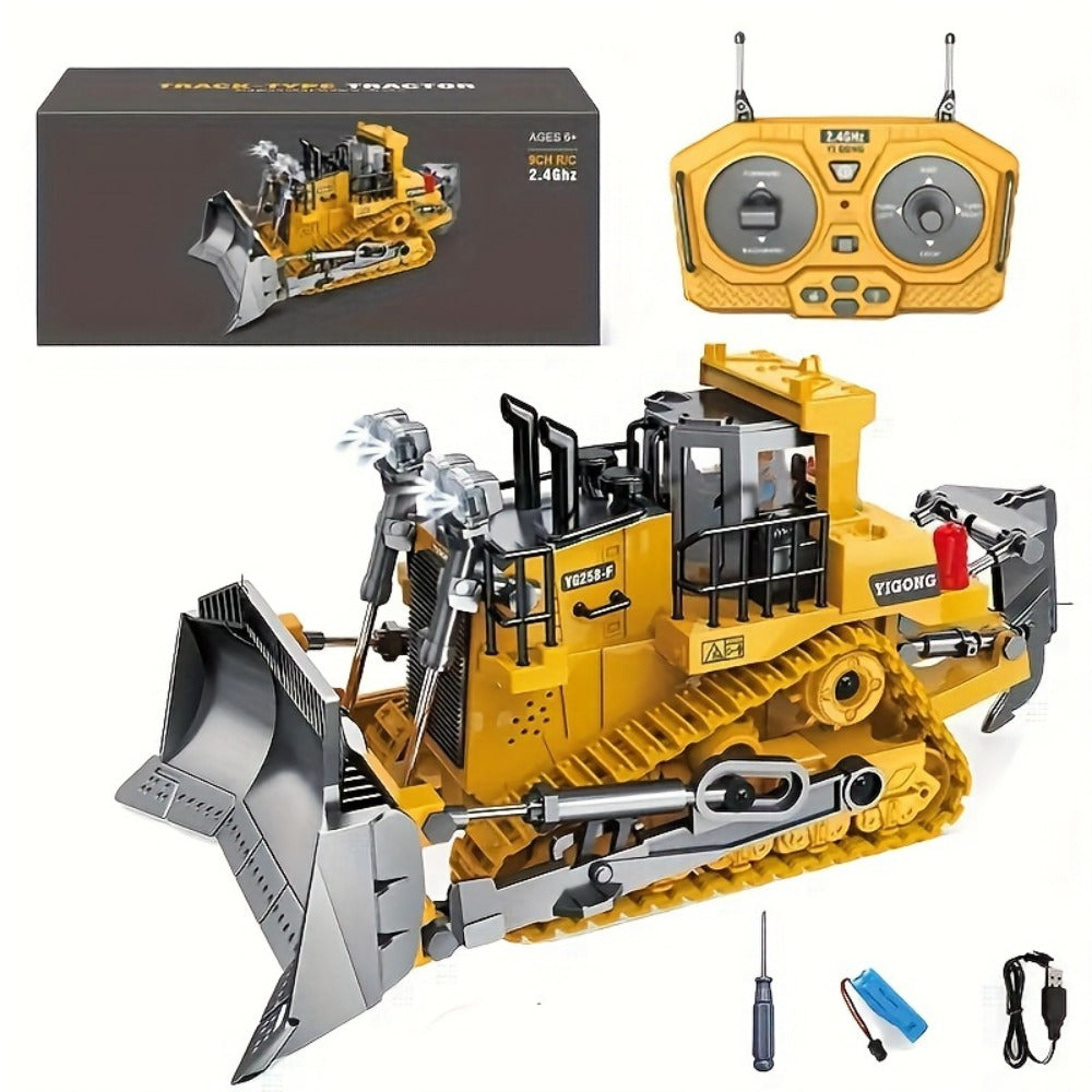 RC Bulldozer 9-Channel 2.4GHz Remote Control, Multifunctional Engineering Vehicle Toy with Alloy Metal Cover — image 1