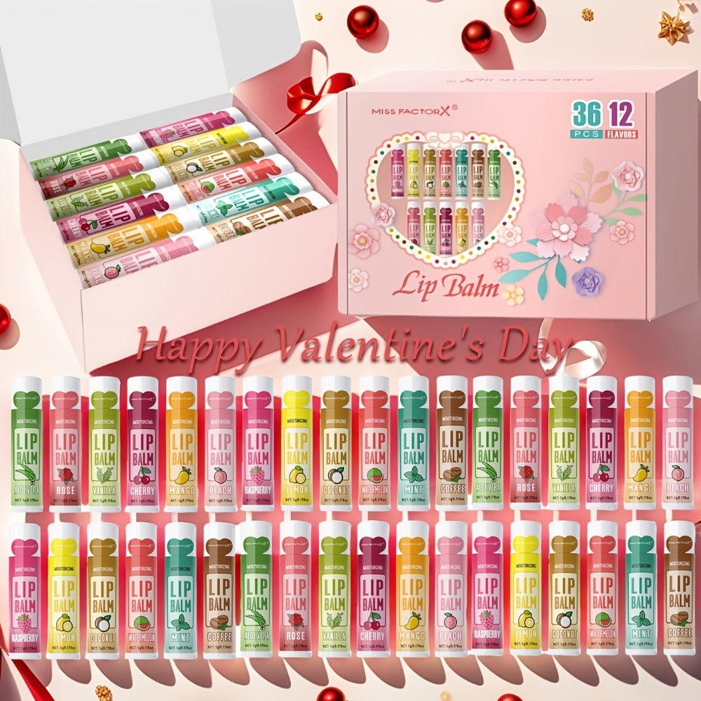 Lip Balm 36-Piece Tinted Gift Set with 12 Flavors, Glossy Finish and Colorful Tube Packaging — image 1