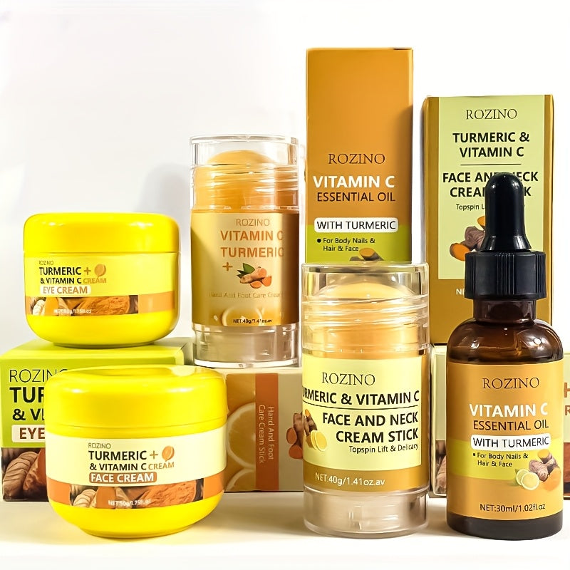 Skincare Set with ROZINO Label, 5 Turmeric and Vitamin C Cream and Serum Items for Face Hands and Feet — image 15
