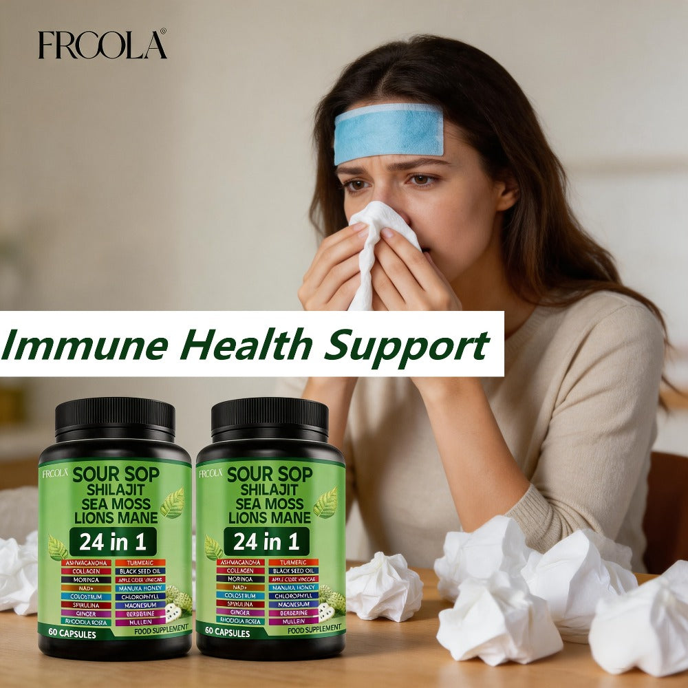 24-in-1 Daily Wellness Capsules with Soursop, Shilajit, Sea Moss & Lion's Mane, 2238mg Immune & Liver Health Formula for Men 