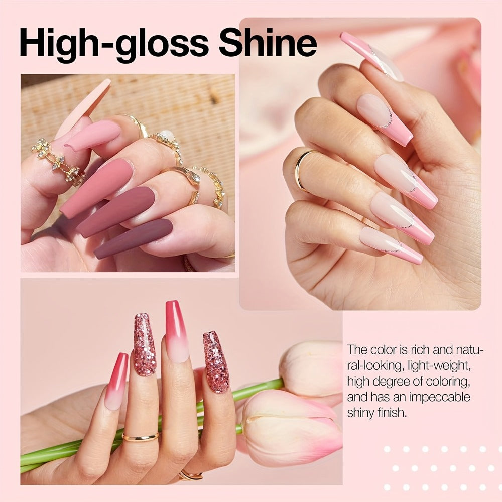 Dip Powder Nail Kit with NOCIS Label, 20 Pink Purple Brown Glitter Powders, Four Liquids and Nail Tools — image 9
