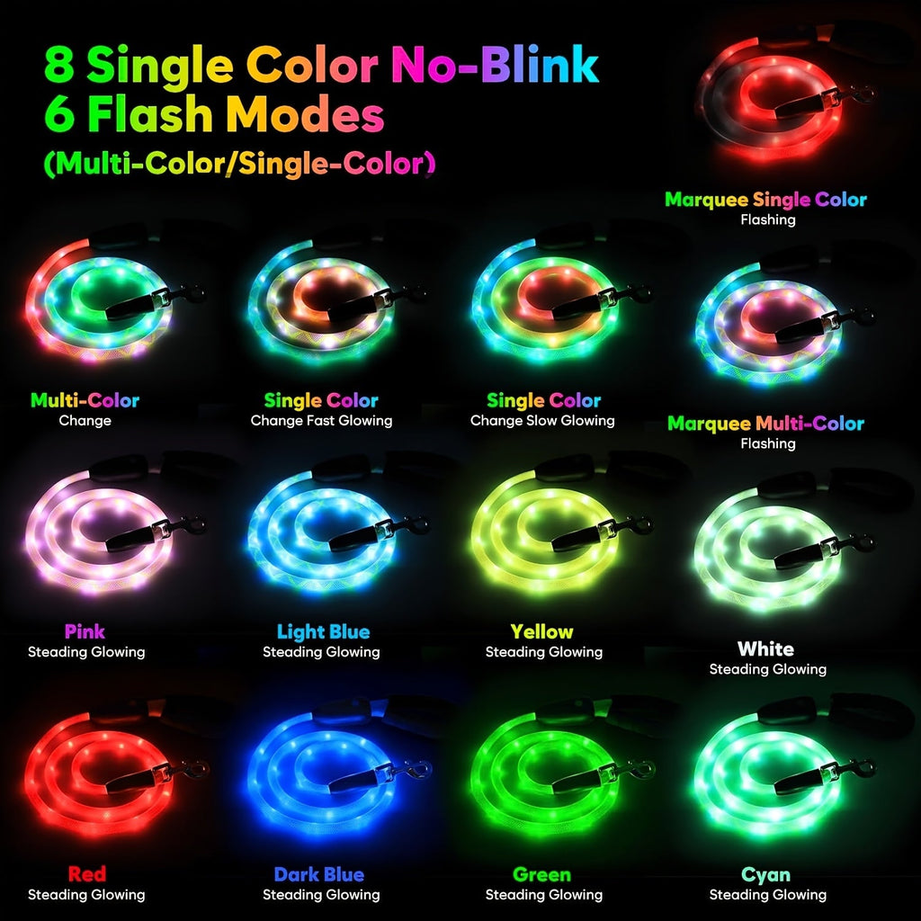 Four-Foot LED Dog Leash in White with Rechargeable Light Strip and Seven Pictured Lighting Modes — image 2