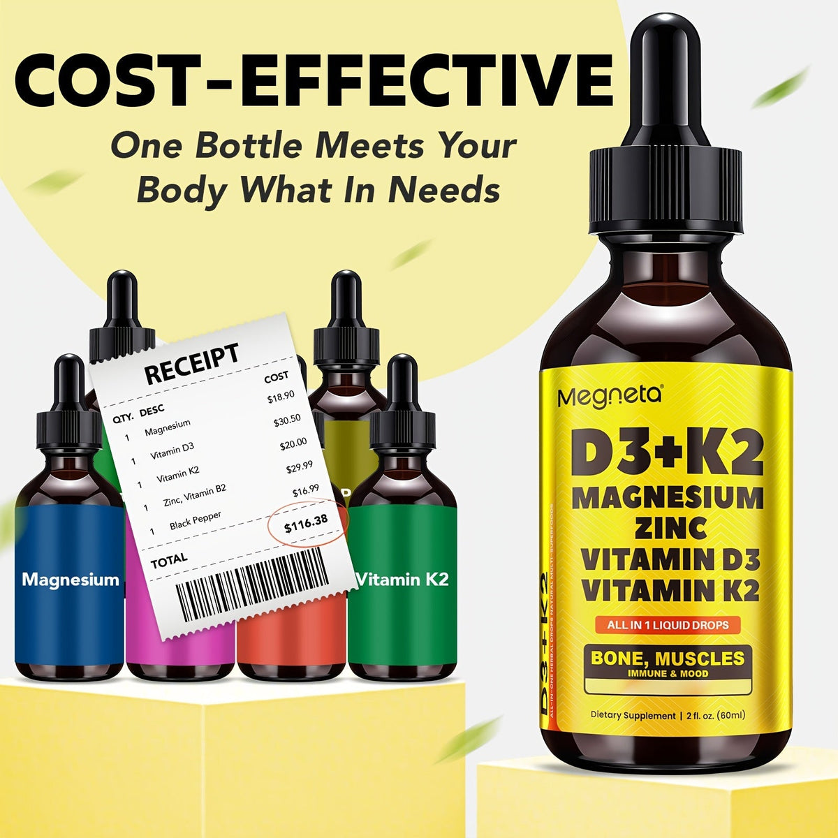 Vitamin D3 Liquid Drops 10000 IU with K2 MK-7 120mcg Magnesium Zinc Vitamin B2 for Bath Time, Home Spa and Personal Care — im
