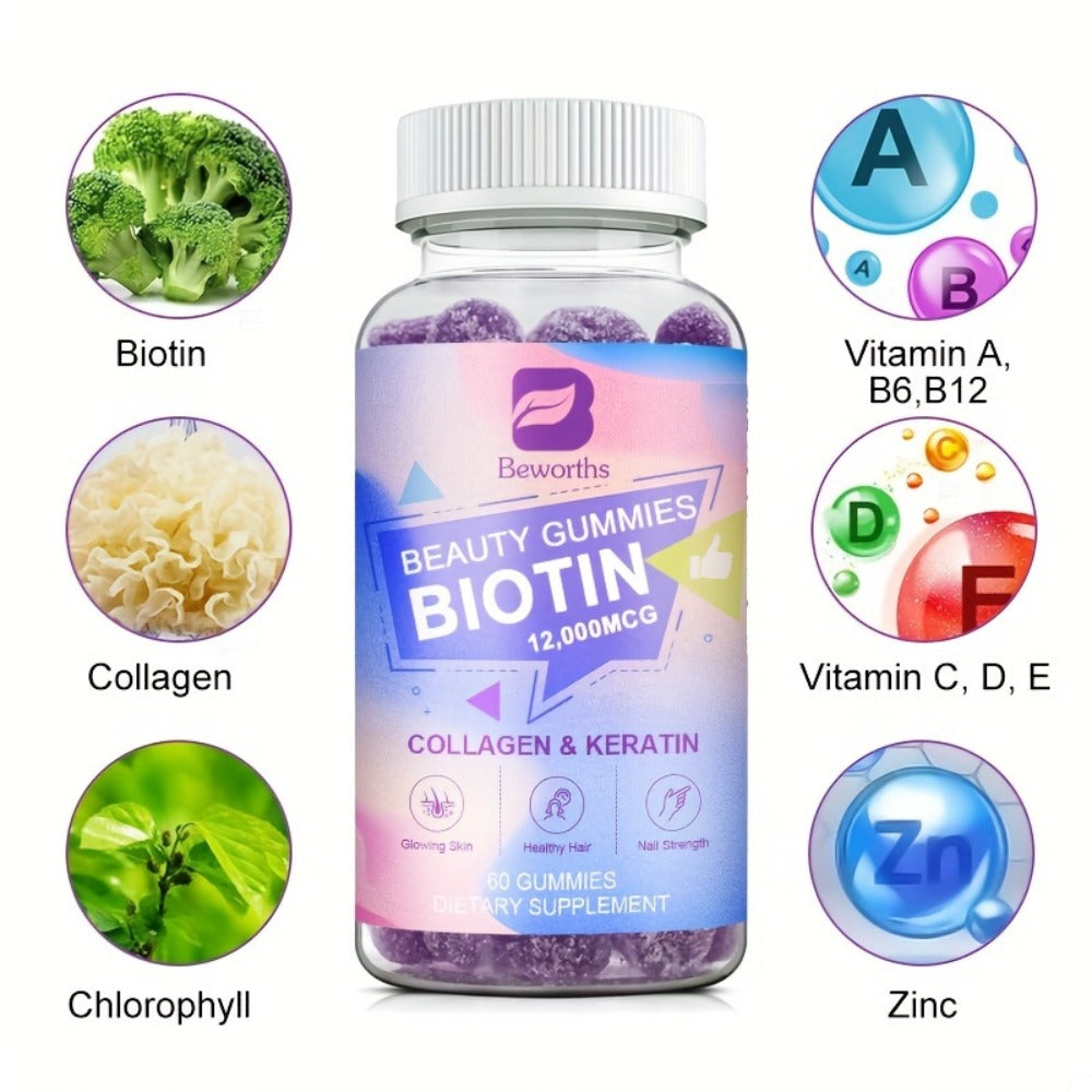 Biotin Gummies 12000mcg, with Collagen, Keratin, Chlorophyll, Zinc & Vitamins A B6 B12 C D E, Hair — image 5