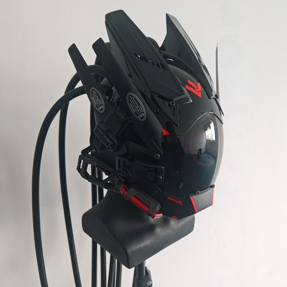 LED Braided Cyberpunk Costume Helmet with Circular Face Light and Blue, Green or Pink Accent Styles — image 21