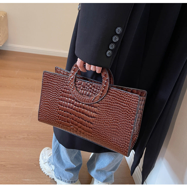 Fall Winter Fashion Retro Handbag Stone Texture Niche Bag Simple Women