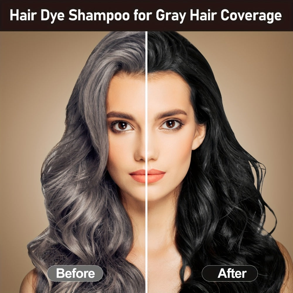 Grey Hair Dye Shampoo 3-in-1 Natural Plant-Based Herbal Formula – Non-Stick Scalp, Covers White Hair in Minutes, 500ml – Blac