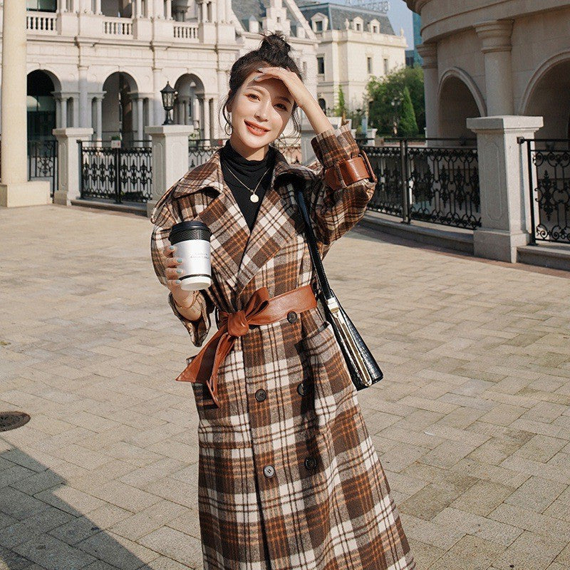 Retro Hit Color Plaid Woolen Coat Jacket Women