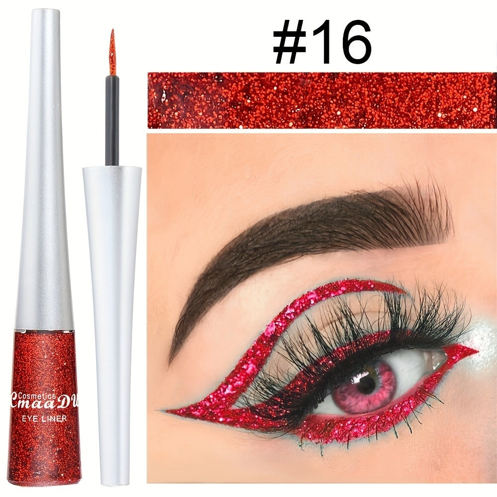 Glitter Liquid Eyeliner Set 16 Colors Waterproof Shimmer Metallic Eye Liner Pen Kit – Long-Lasting Smudge-Proof Sparkle Eye M