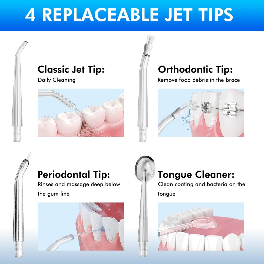 Adjustable Pressure Water Flosser with Interchangeable Nozzles – USB Rechargeable Smart Electric Oral Irrigator for Deep Teet