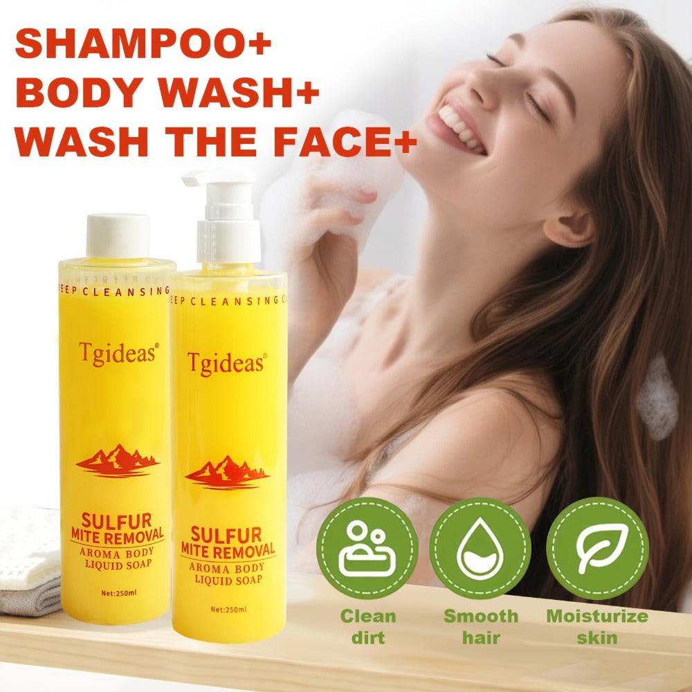 Sulfur Shampoo & Body Wash 2-in-1 Set – Scented Sulfur Soap Cleansing Liquid for Gentle Daily Scalp Purifying & Full Body Cle