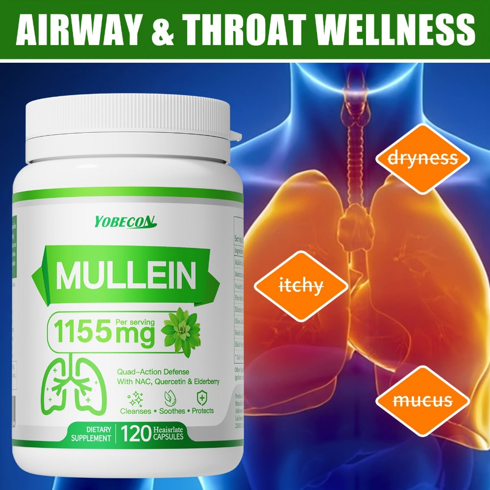 Mullein Lung Cleanse Capsules with NAC 45000mg – Mucus Removal, Dry Cough Relief & Respiratory Support Supplement for Women &