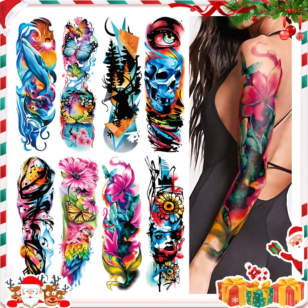 Temporary Tattoos, 46-Sheet Colorful Floral, Geometric, Portrait and Ink-Painting Style Body Art Set — image 2