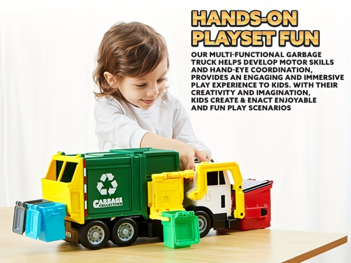 Garbage Truck Toy Set 16-Inch Large Friction-Powered with Lights & Sounds, Color-Coded Trash Bins — image 13