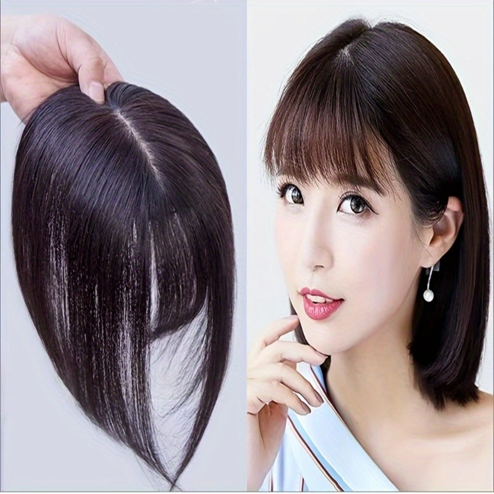 Hair Topper with Bangs for Women Thinning Hair Crown Coverage 10 Inch Lightweight Clip In Top Wig Volume Boost Black Dark Bro