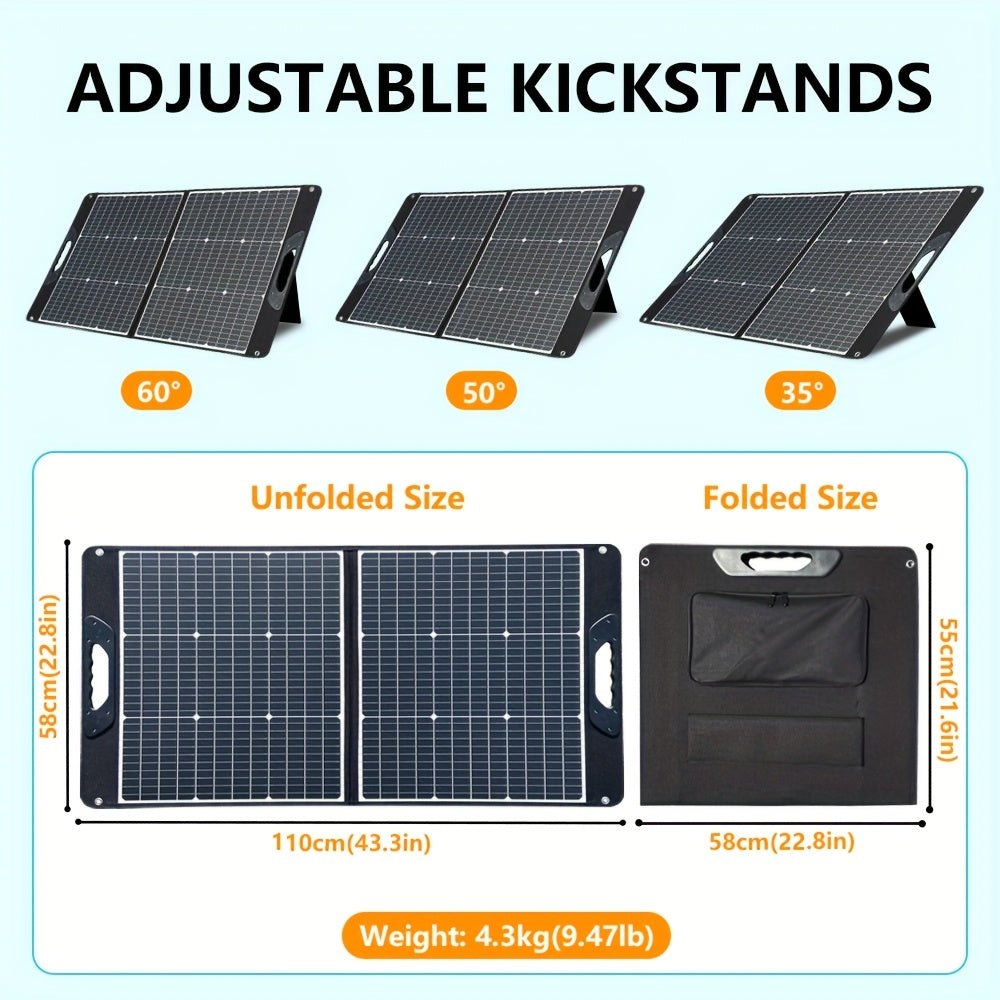 Foldable Solar Panel 200W 23.5% High Efficiency 20V Portable with 2 Brackets Solar Cable for Camping RV for Garden, Patio and