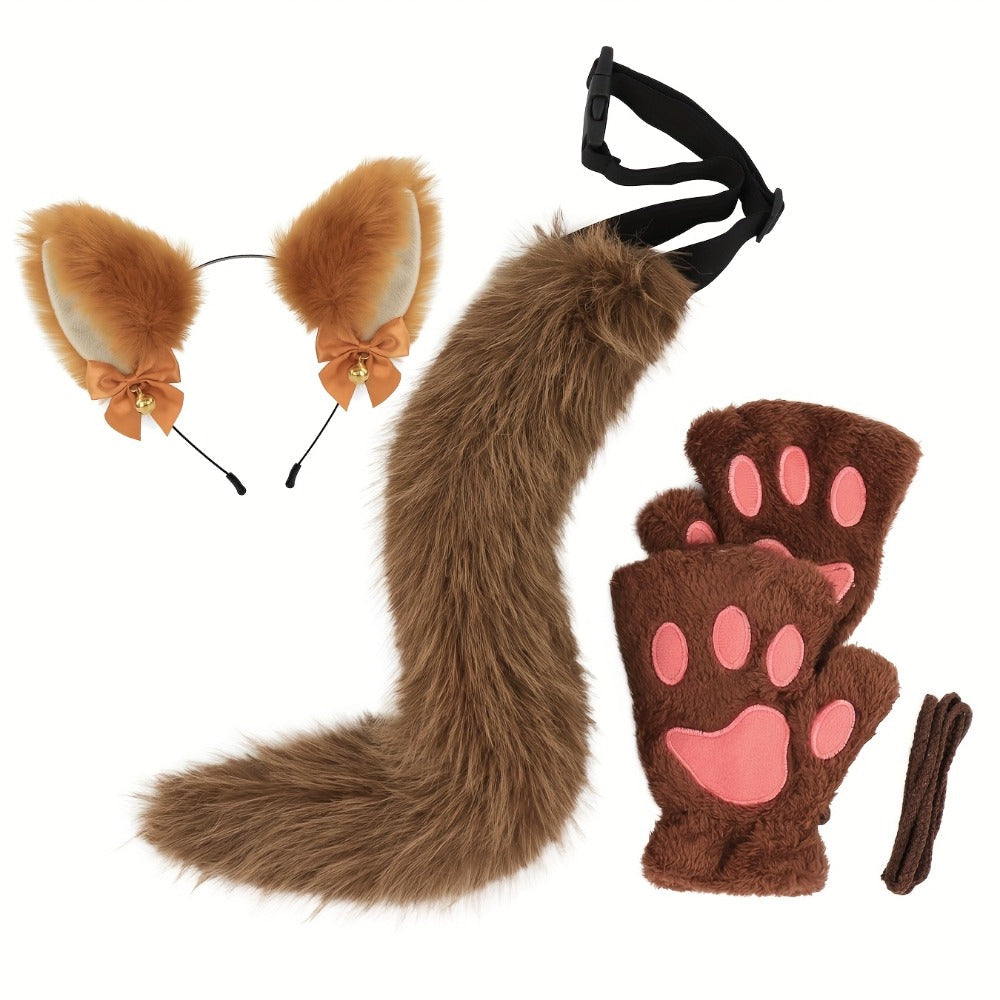 Cat Costume Set 3 Piece, Bell Ear Headband, Plush Paw Gloves & Adjustable Tail for Halloween, Cosplay — image 8