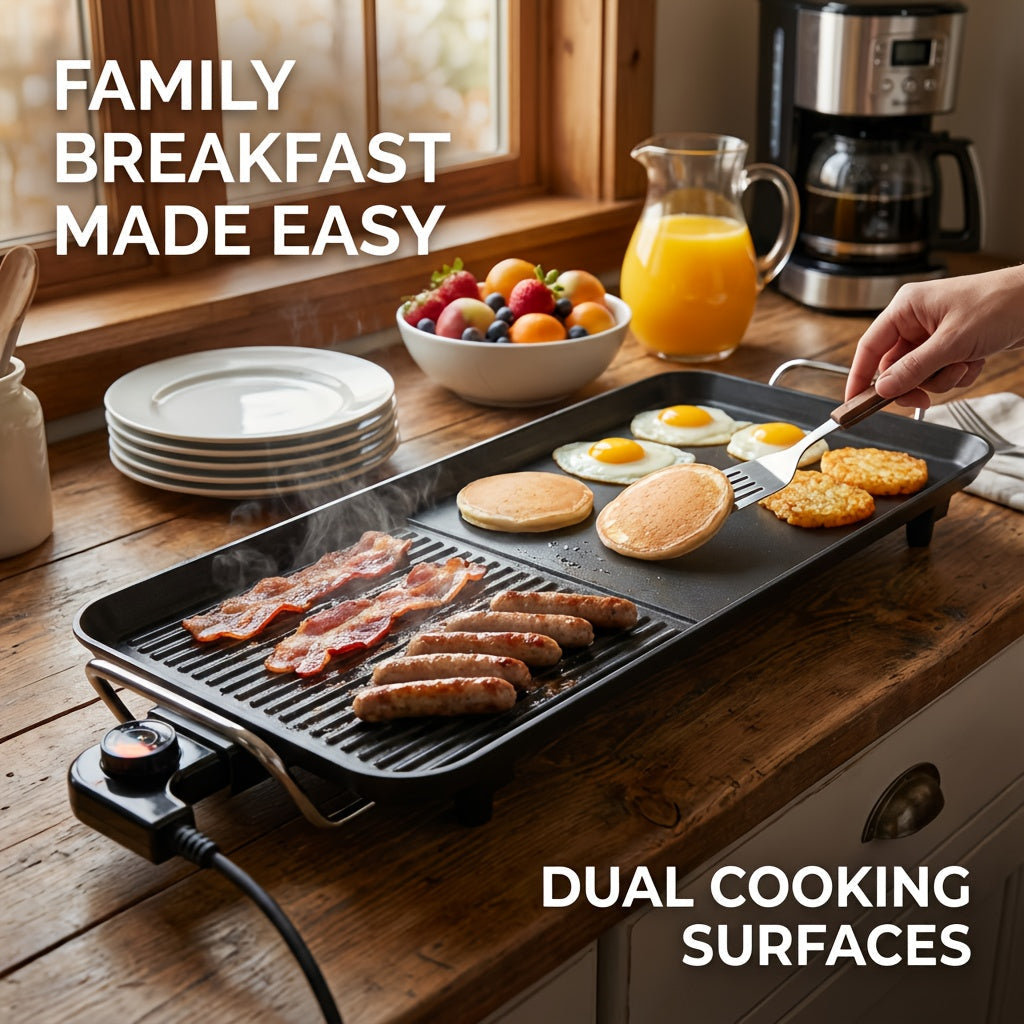 Indoor Electric Grill Smokeless, Non-Stick BBQ Griddle with Adjustable Temperature & Drip Tray — image 1