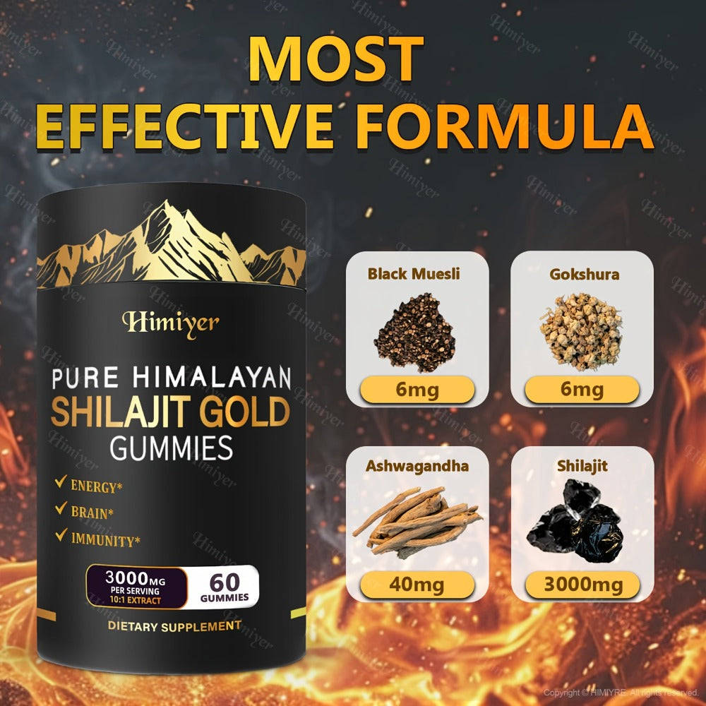 Shilajit Supplement 3000mg with Ginger, Ginseng & Ashwagandha – Pure Fulvic Acid & Multi-Mineral Phytonutrient Formula for En