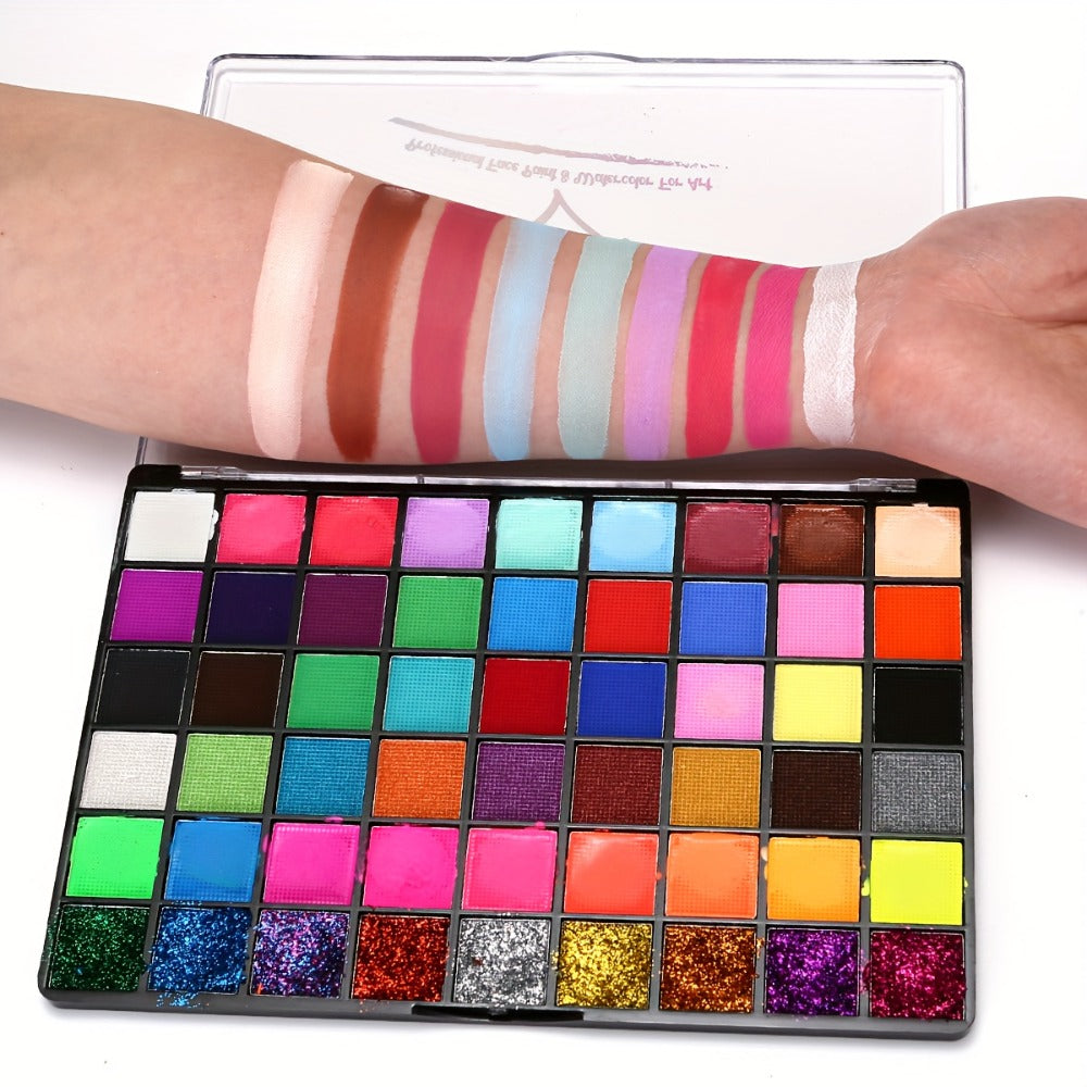 54 Color Face & Body Paint Kit with UV Fluorescent, Matte & Glitter Shades, Pattern Templates, Brushes & — image 13