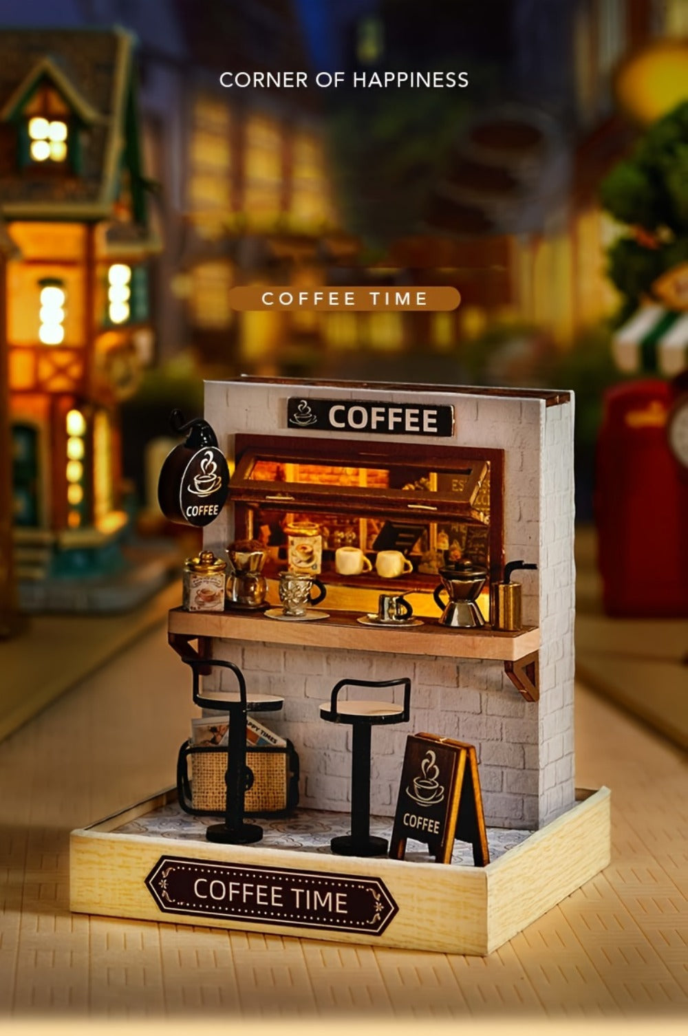 DIY Miniature Shop Dollhouse Kit with Dust Cover, Wooden Mini Store Assembly Set, 4 Themes Sakura Noodles Candy Atelier Coffe