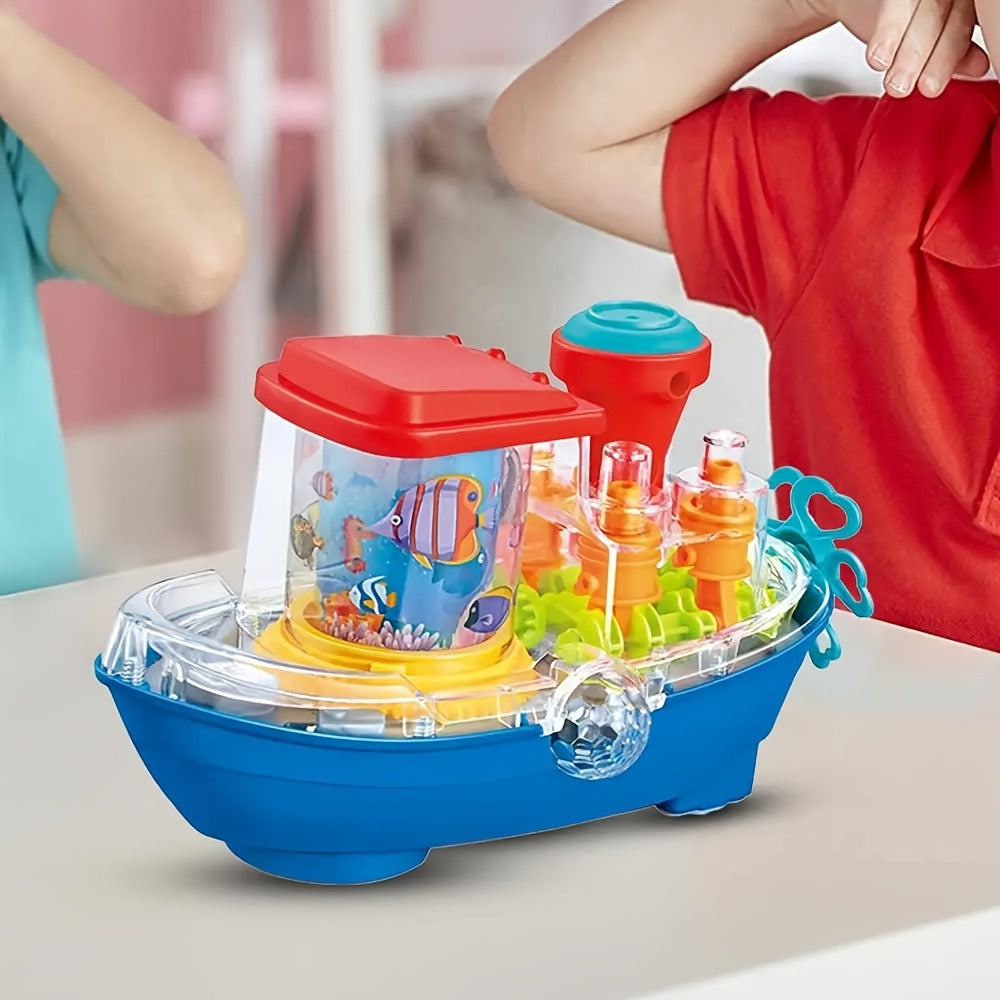 Interactive Sensory Boat Toy for Toddlers 2+, Underwater Ocean Theme with Fish & Coral, Rotating Scroll Screen & Music — imag