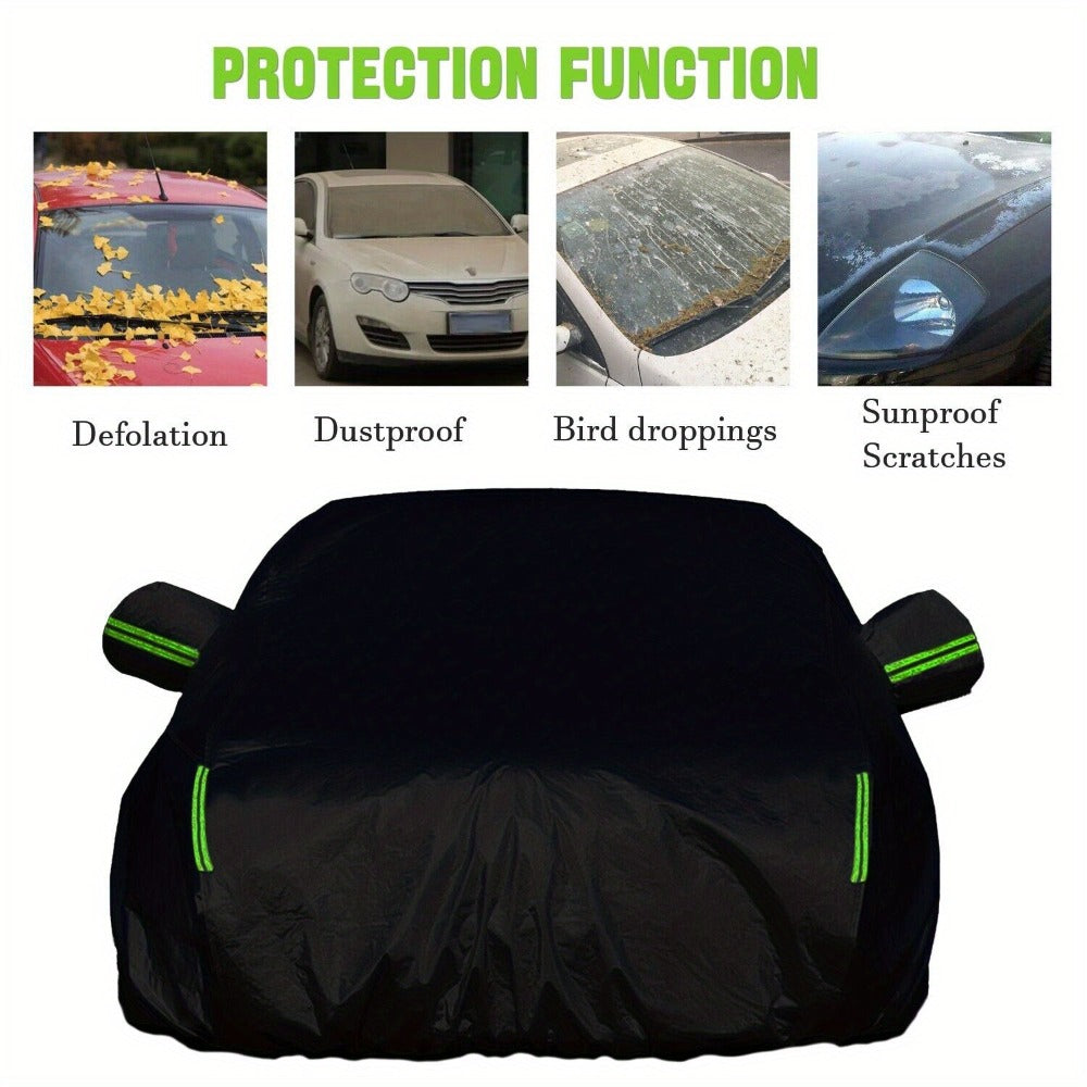 Black Full Car Cover with Green Reflective Tabs, Storage Bag and 5.1 x 2 x 1.5 m Vehicle Fit Size — image 5