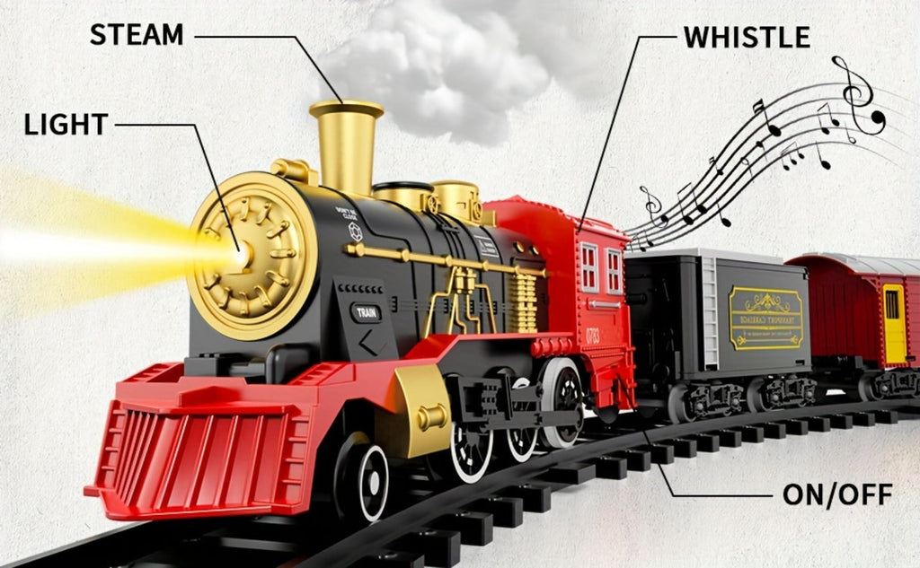 Electric Train Set for Kids with Steam Locomotive Engine Lights & Sound with the Listed Color, Size or Set Options for Everyd