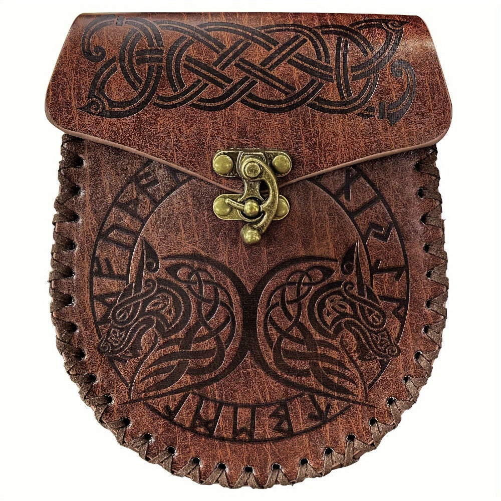 Costume Accessories Faux Leather Medieval Belt Pouch with Five Embossed Design Options in Brown or Black — image 7