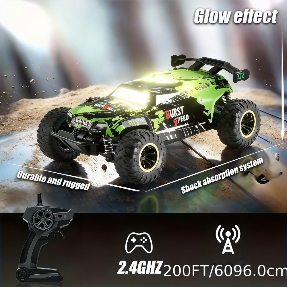 RC Monster Truck 4WD Green Off-Road Style Vehicle with LED Details, 2.4G Remote Controller and Treaded Tires — image 4