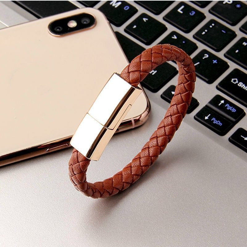 Leather Bracelet Charger Cable - iPhone 14/13, USB-C & Micro USB