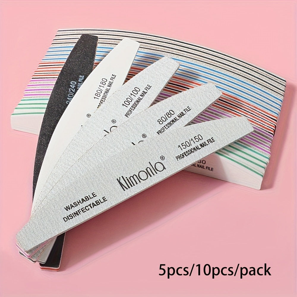 Nail File Set Professional Half Moon Rolled Sanding Strips 5 & 10 Pcs – Gray Sanding Bands for Shaping Buffing Smoothing Natu