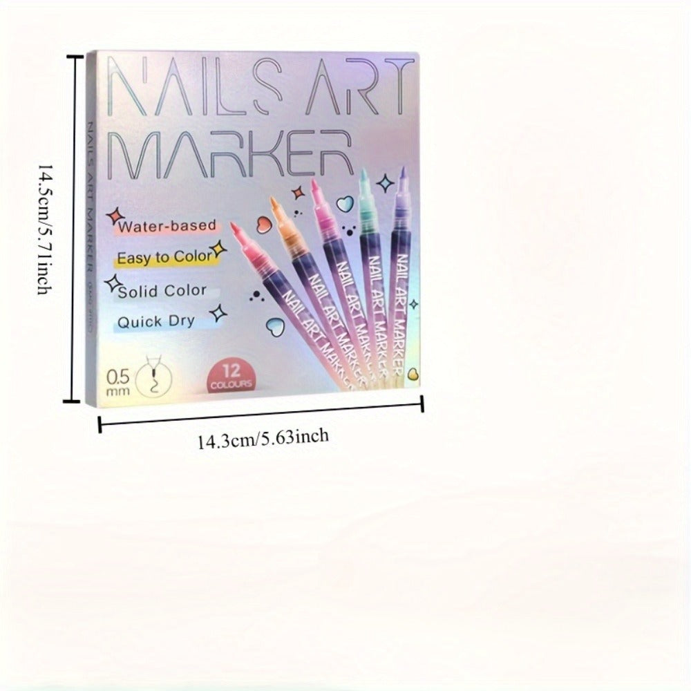 Nail Art Pens 12 Colors Quick Dry 3D Graffiti & Detail Brush Set – Ultra-Fine Precision Drawing Pen Kit for DIY Nail Design —