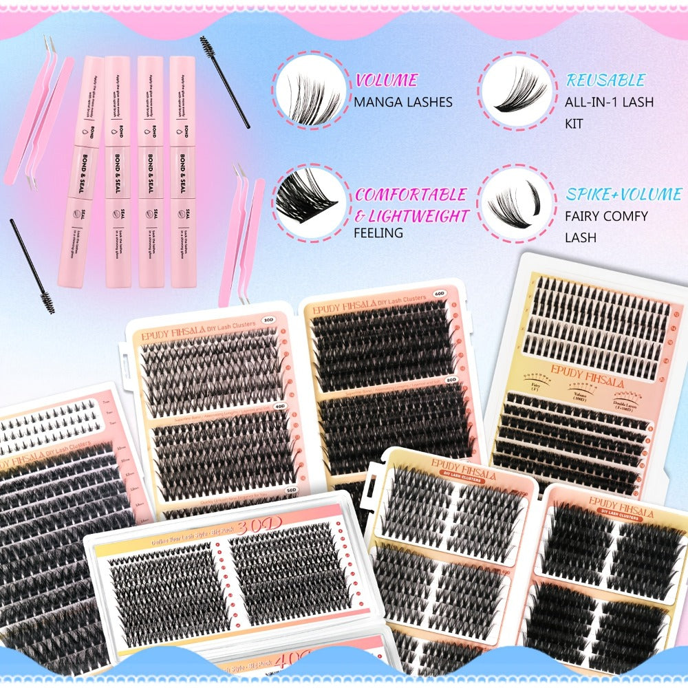 DIY Lash Clusters Gift Set 30D-100D Mixed Length Soft Fluffy Volume Cluster Lashes with Tweezers & Mascara — image 4