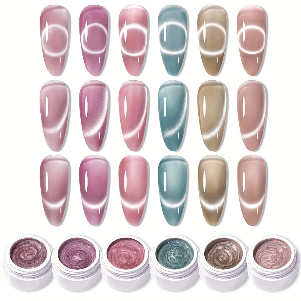 Gel Nail Polish MORDDA Six-Color Magnetic Cat Eye Kit with Included Nail Art Magnet for Home Manicures — image 1