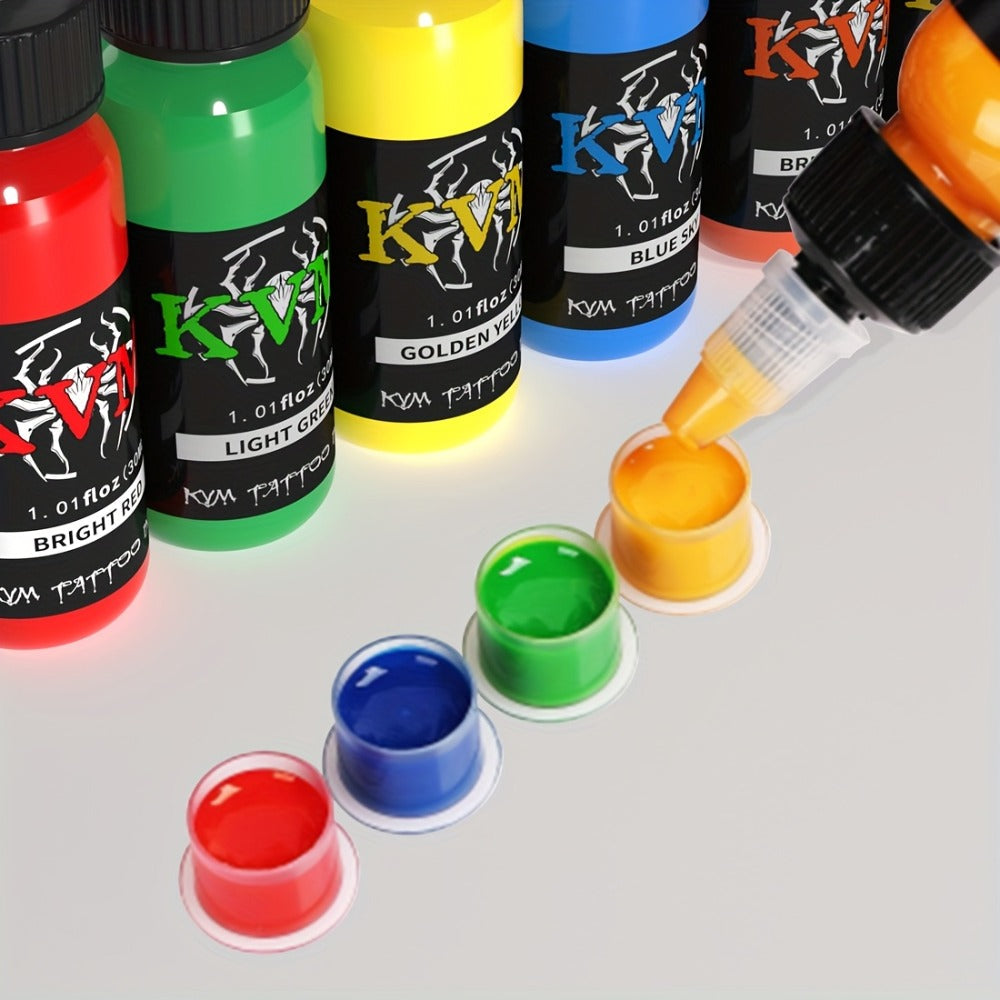 Tattoo Ink 7- or 14-Color Set with 1oz 30ml Bottles and Three Palette Configurations with Item-Specific Color, Capacity and B