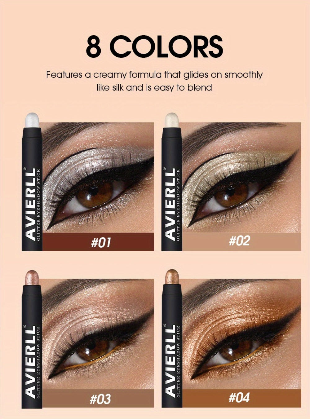 Waterproof Eyeshadow Stick Set 8 Piece, Shimmer, Pearlescent & Matte Eye Shadow Pencils, Creamy Blendable Formula — image 16