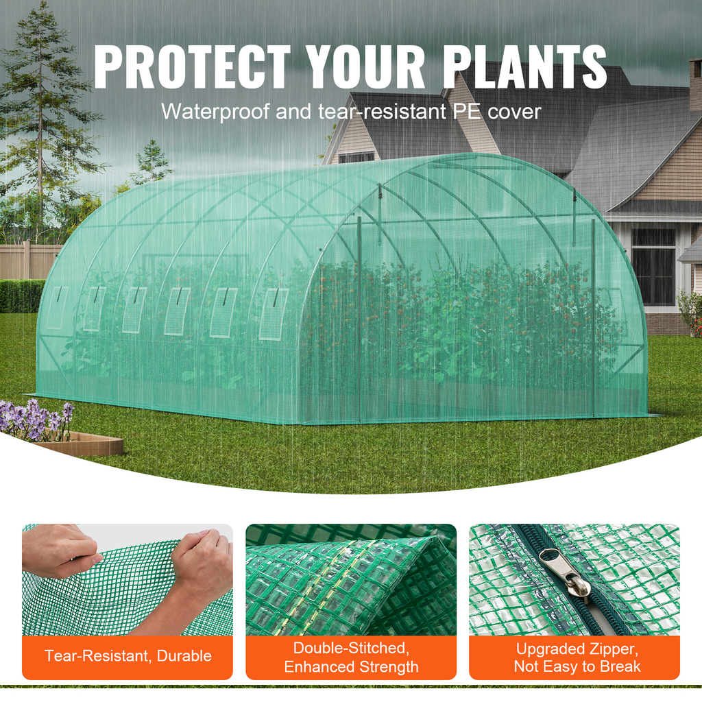10- to 20-Foot Tunnel Greenhouse with Green Cover, Roll-Up Door and Size-Specific Vent Windows — image 28