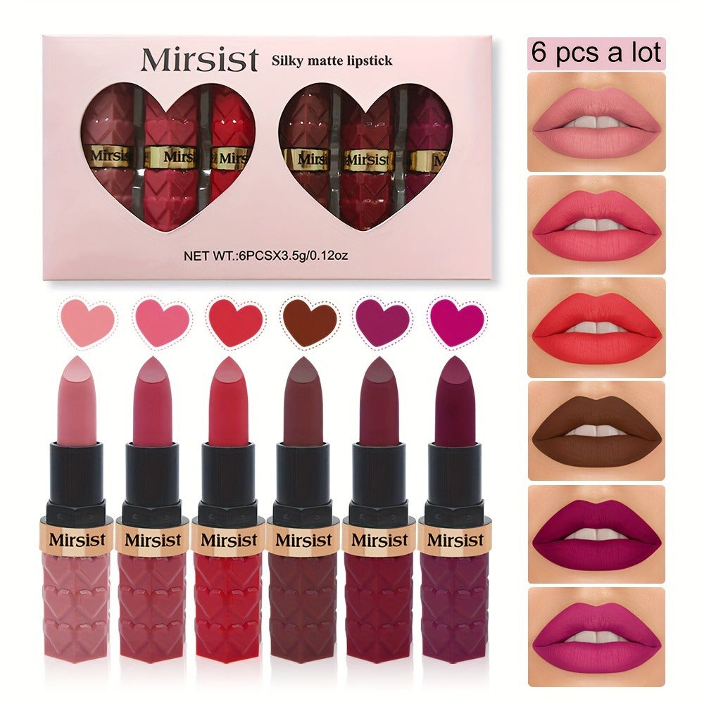 Lipstick Set, Mirsist 6-Piece Silky Matte Bullet Collection in Nude, Red, Brown, Berry and Plum Colors — image 2