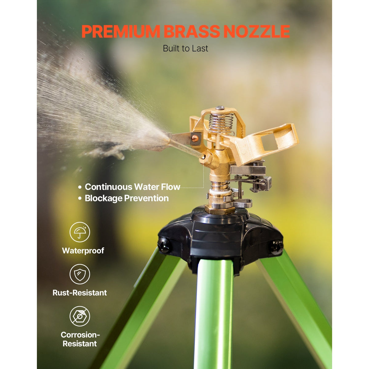 Garden Sprinkler Tripod 360° Rotating Brass Head Lawn Irrigation Adjustable Height — image 8