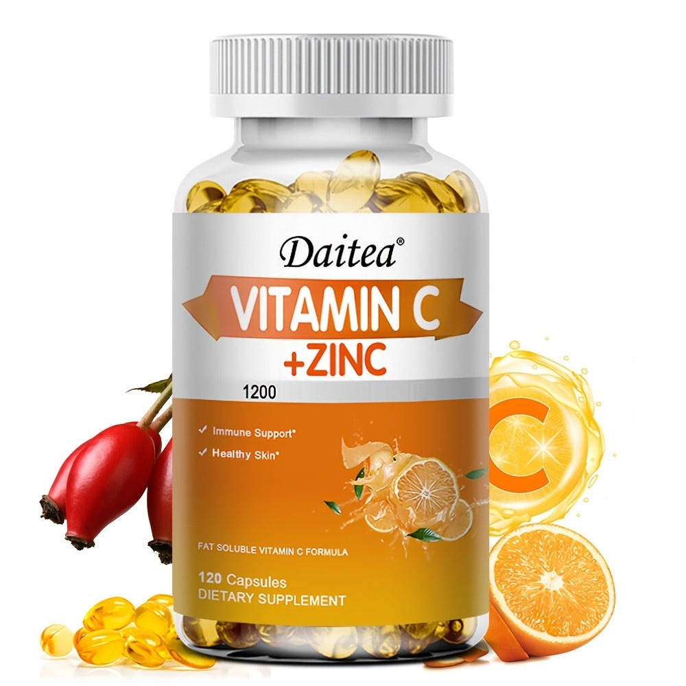 Dietary Supplement Vitamin C 1200mg and Zinc 20mg Softgels in a 120-Count Bottle for Daily Supplement Routines — image 1