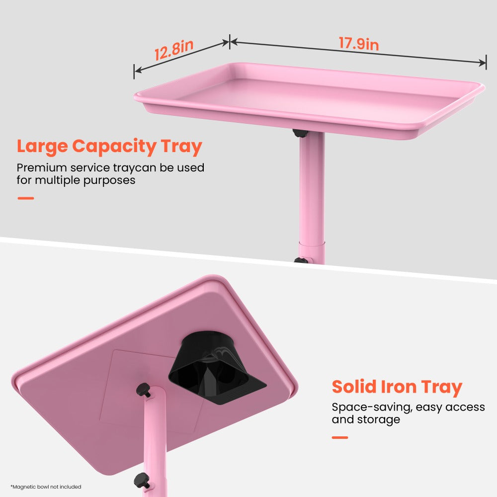 Rolling Salon Tray Cart on Wheels Adjustable Height 17.9x12.8 Inch Mobile Stylist Tray Table for Spa Tattoo Studio Blowdry Ba