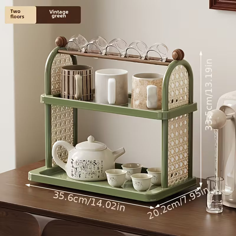 2-Tier Retro Coffee and Tea Cup Organizer Rack