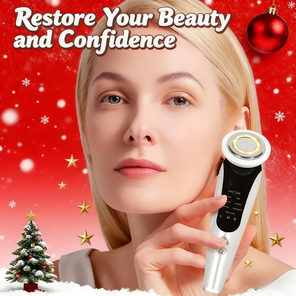 4-in-1 LED Face Neck Massager USB Powered Vibration Facial Lifting Device - Handle Portable Beauty Tool for Home or Salon Spa