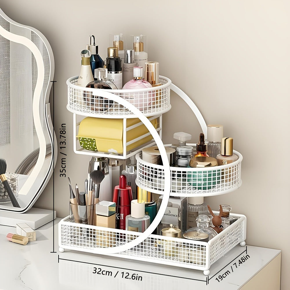 Cosmetic Organizer with Tissue Box Holder No-Installation Countertop Makeup Skincare Storage Rack for Bathroom Dresser Vanity