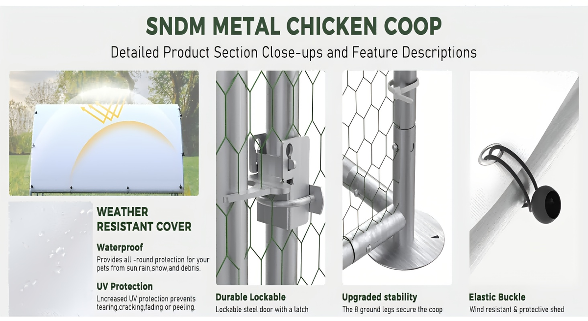 Walk-in Chicken Pen Large Metal Outdoor Poultry Enclosure Cover Yard Cage for Chickens Ducks Rabbits 3 Sizes Available — imag