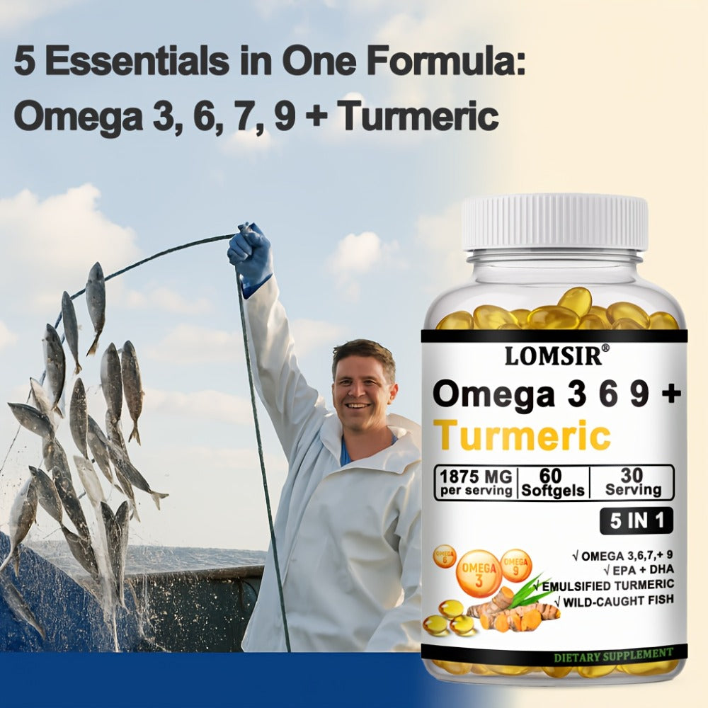 Omega 3-6-9 & Turmeric Softgels with DHA & EPA, Wild Fish Oil Blend, Emulsified Turmeric for Heart — image 4